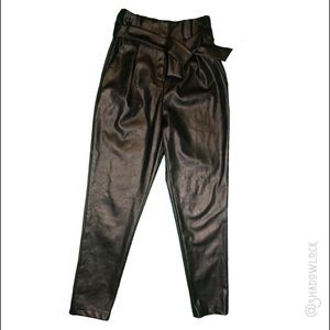 High-Waisted Vegan Leather Paperbag Trousers